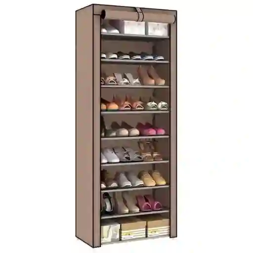 Zapatero Organizador 10 Niveles Cubierta Enrollable Antipolvo Cafe