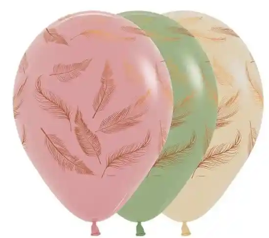 Globos Bombas Latex Redondo Fiesta R-12 X 12 Unidades Plumas Fashion Sempertex