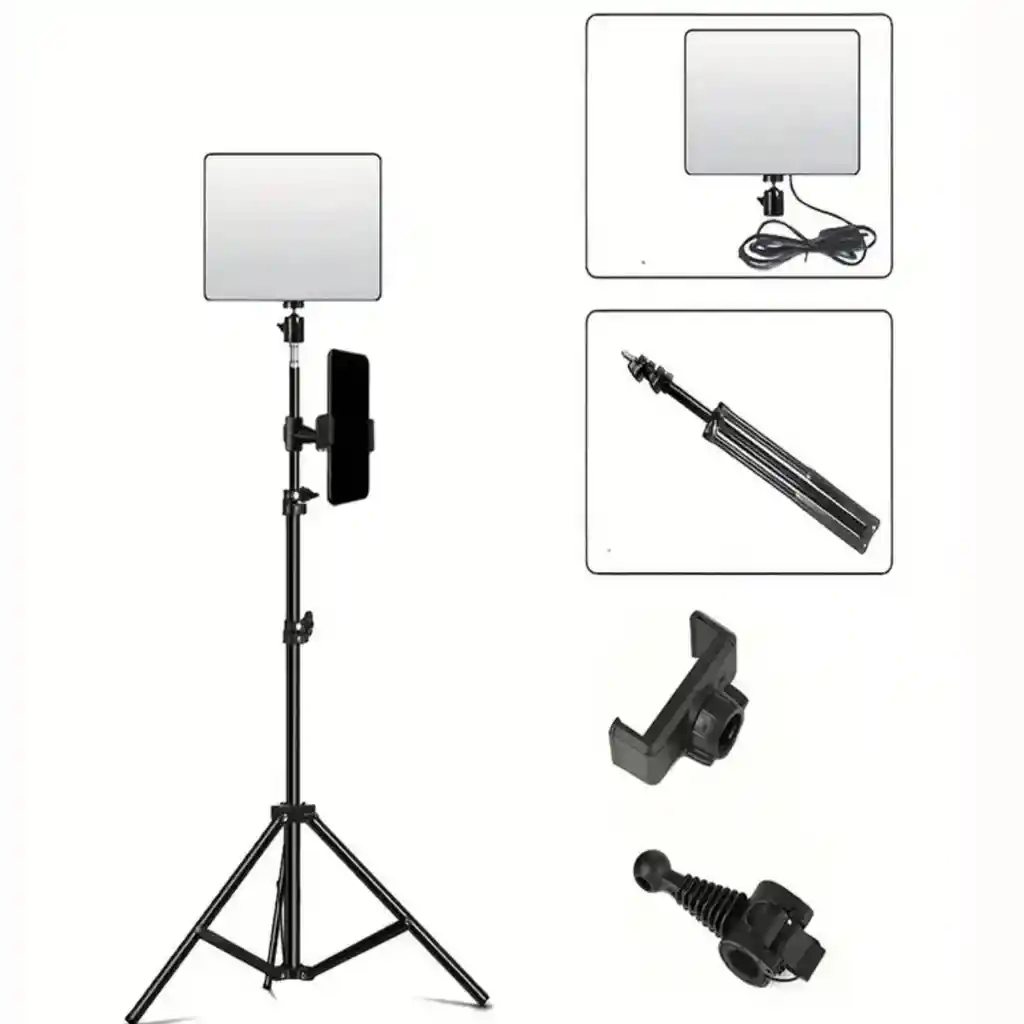 Luz De Panel Led Con Soporte O Tripode De Hierro Ajustable Hasta 1.1m Kit Creadores De Contenido