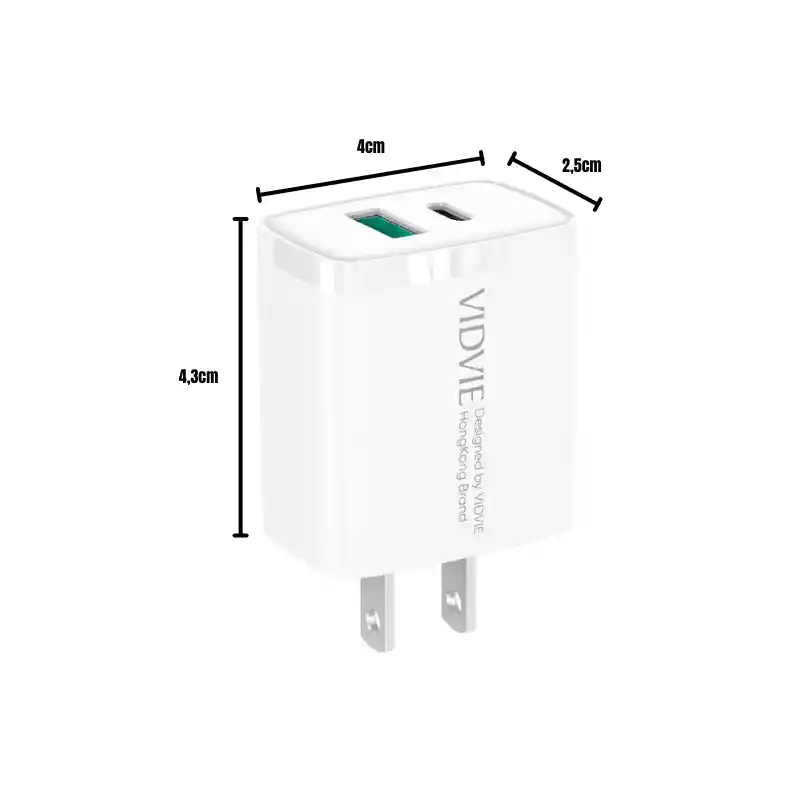 Kit Cargador Vidvie Plm-343 Usb A Tipo C 20 w