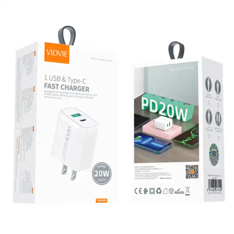 Kit Cargador Vidvie Plm-343 Usb A Tipo C 20 w