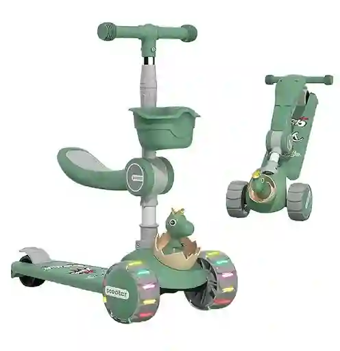 Monopatin De Dinosaurio Para Niños 3en 1 - Verde