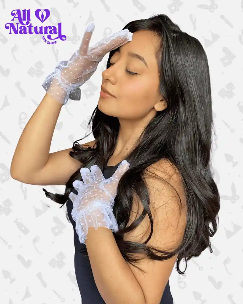 Guantes Cortos Transparentes Con Puntos Blancos