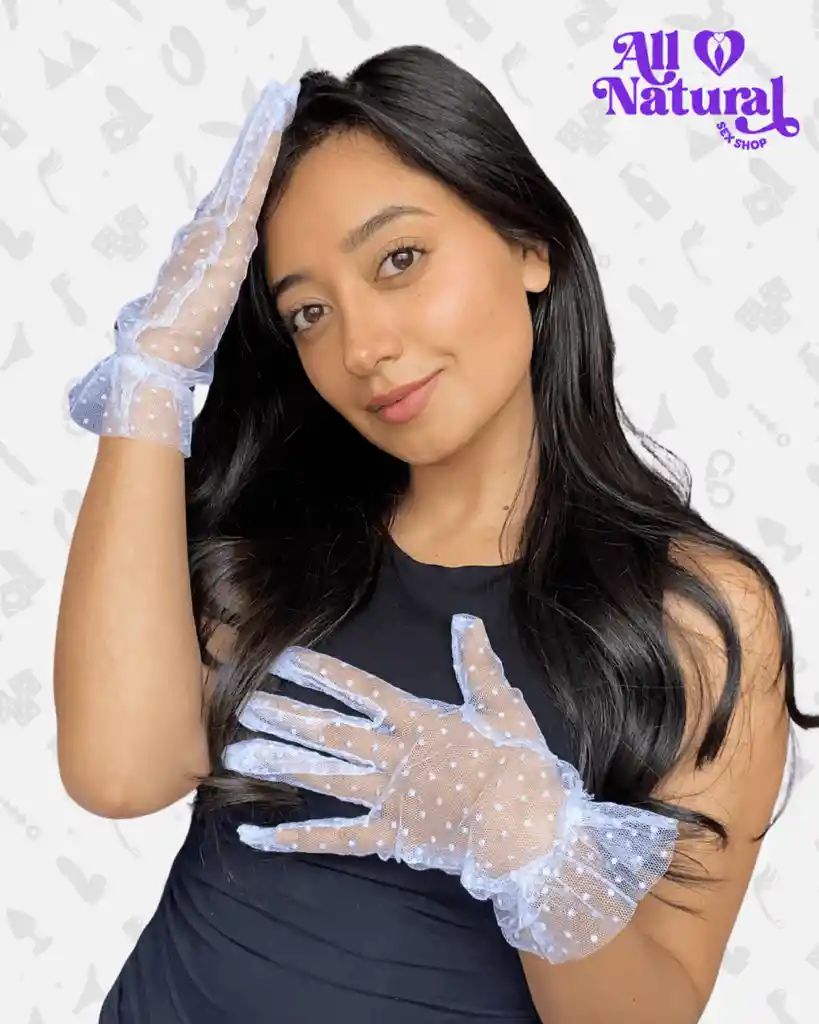 Guantes Cortos Transparentes Con Puntos Blancos