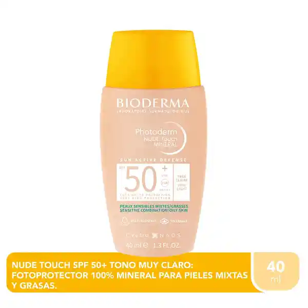 Bioderma Photoderm Nude Touch Tres Claire Spf 50+ Protector Solar Para Piel Mixta A Grasa 40ml