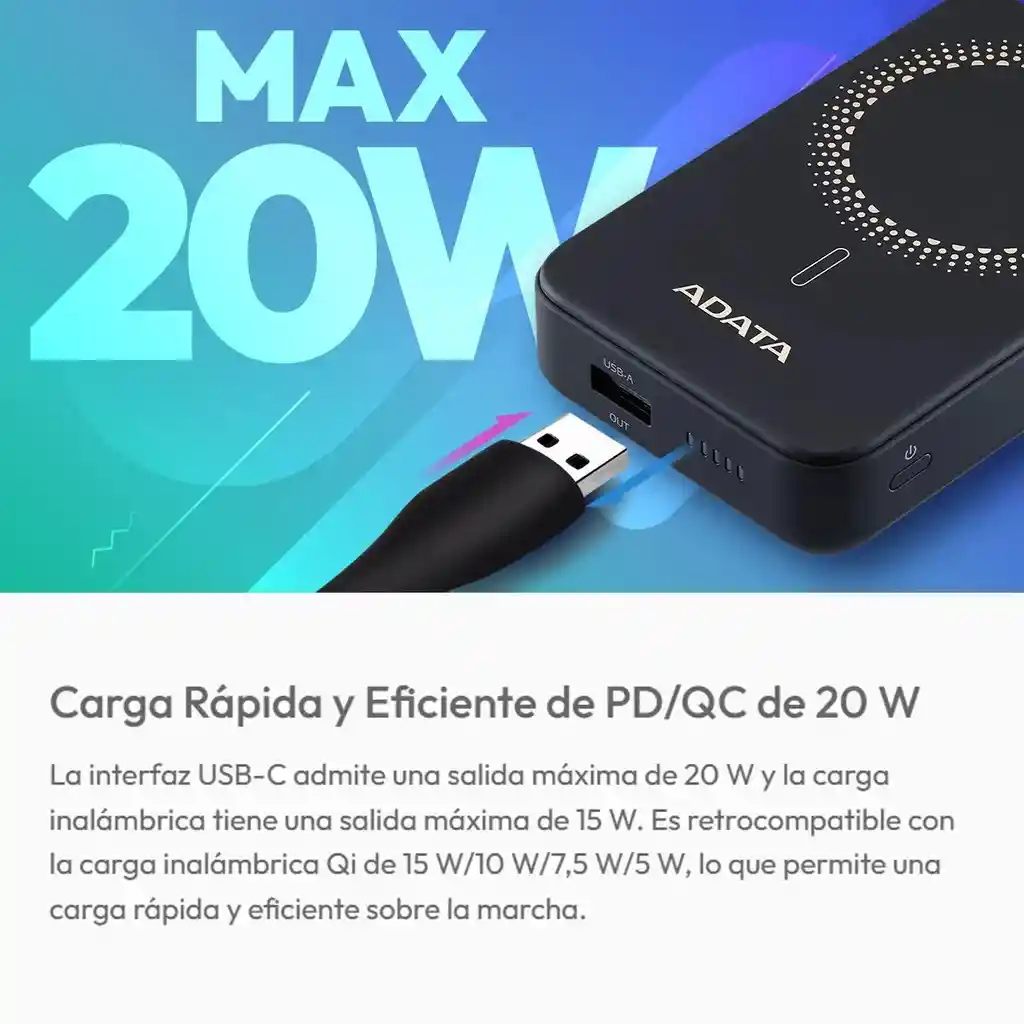 Power Bank 10000mah Adata R100 / Carga Inalámbrica Magnética