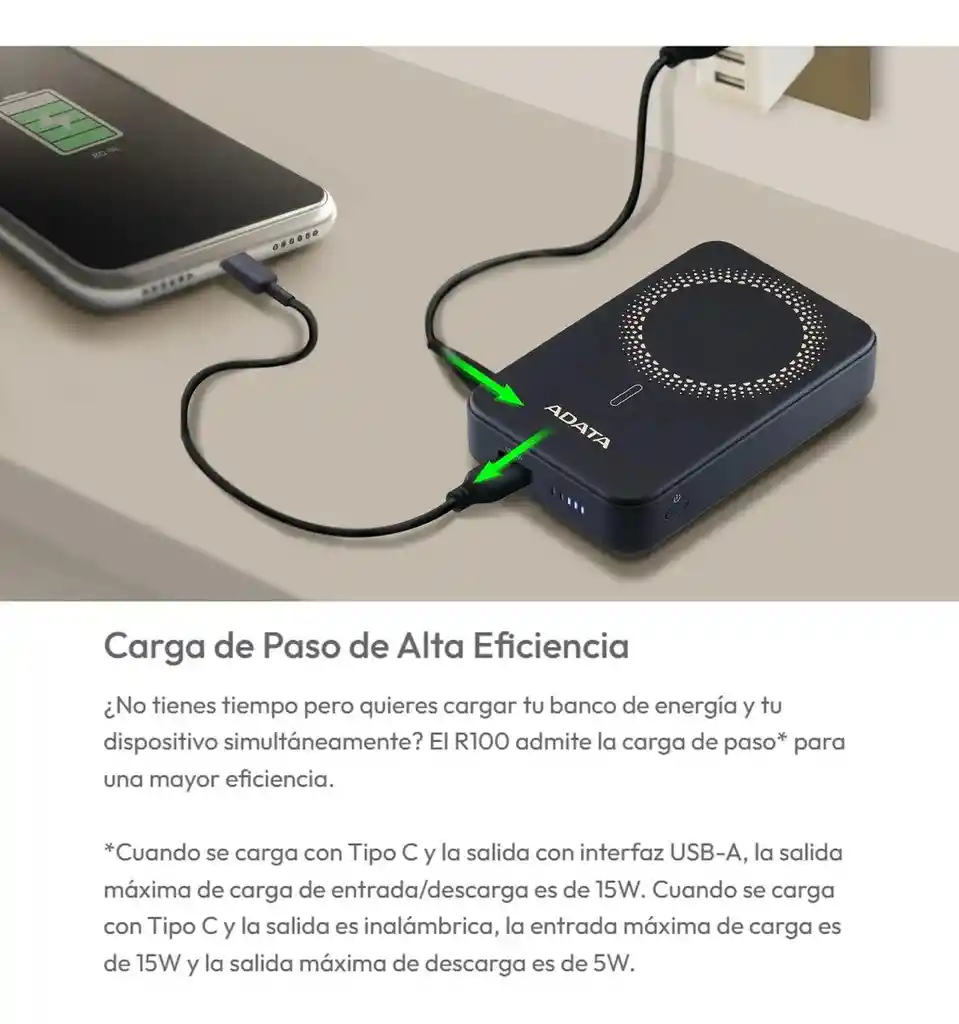 Power Bank 10000mah Adata R100 / Carga Inalámbrica Magnética