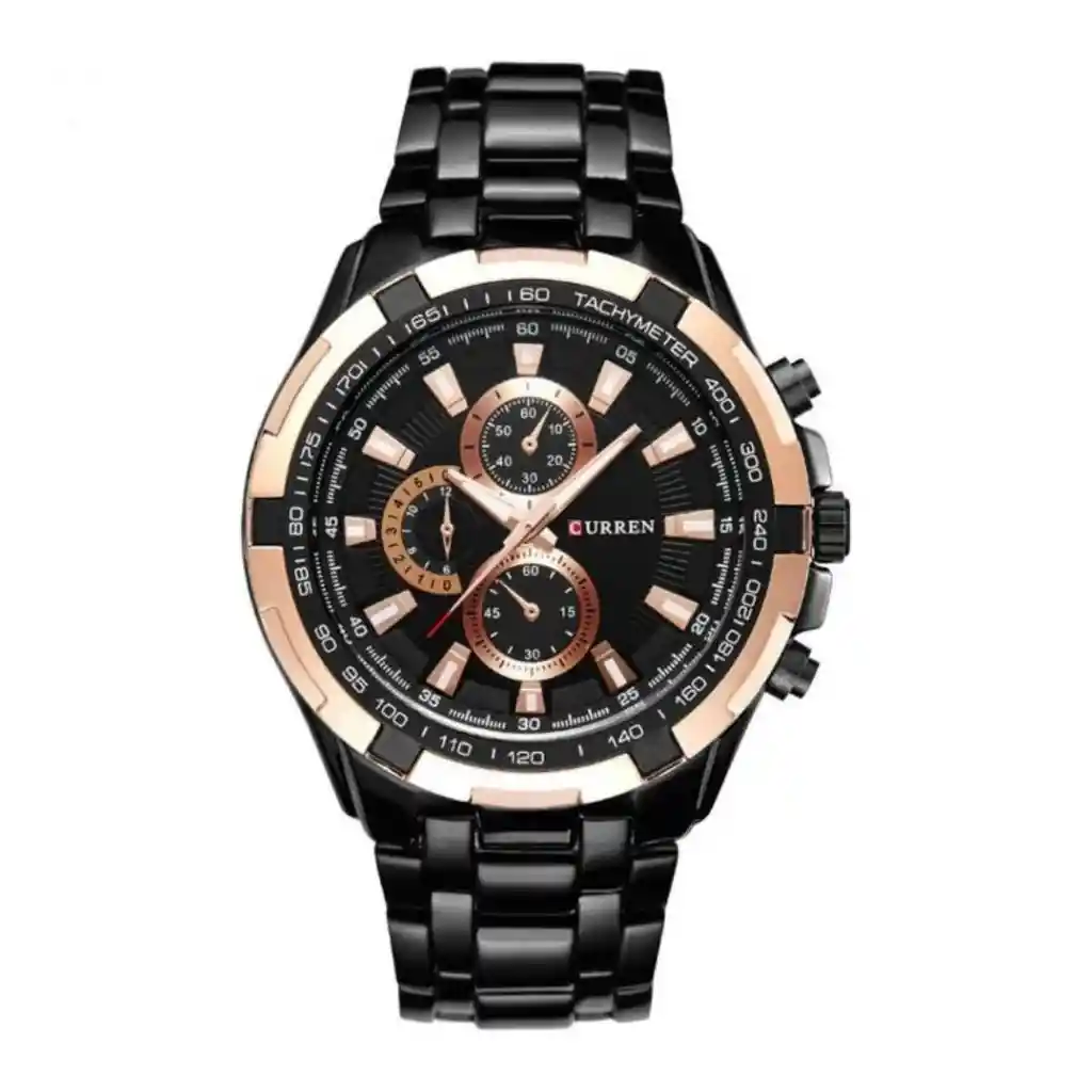 Reloj Análogo Curren Original Kre02012001 Para Hombre Acero Color Negro-oro Rosa