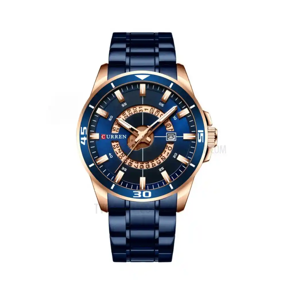 Reloj Análogo Curren Original Krec7803 Para Hombre Acero Color Azul Y Dorado