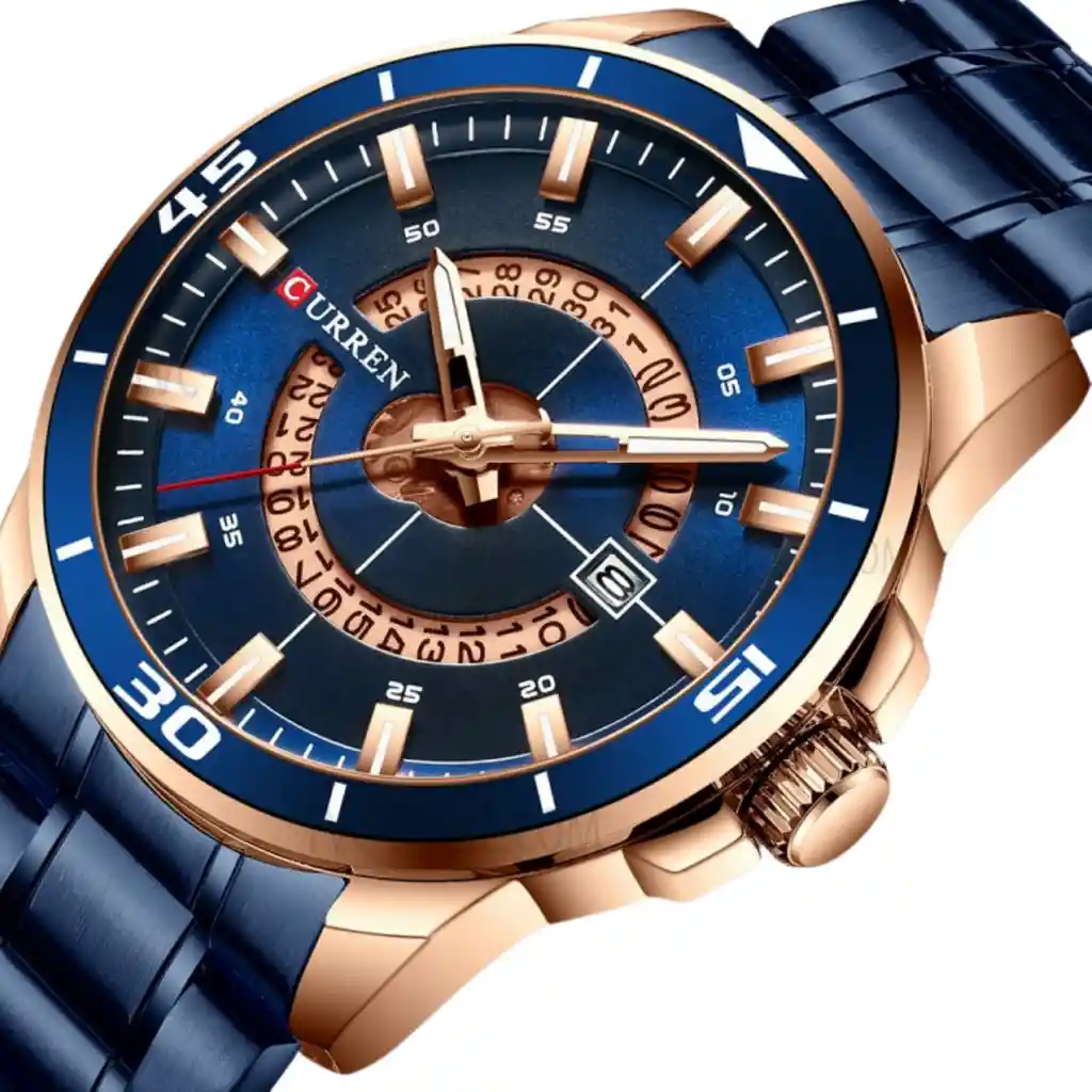 Reloj Análogo Curren Original Krec7803 Para Hombre Acero Color Azul Y Dorado