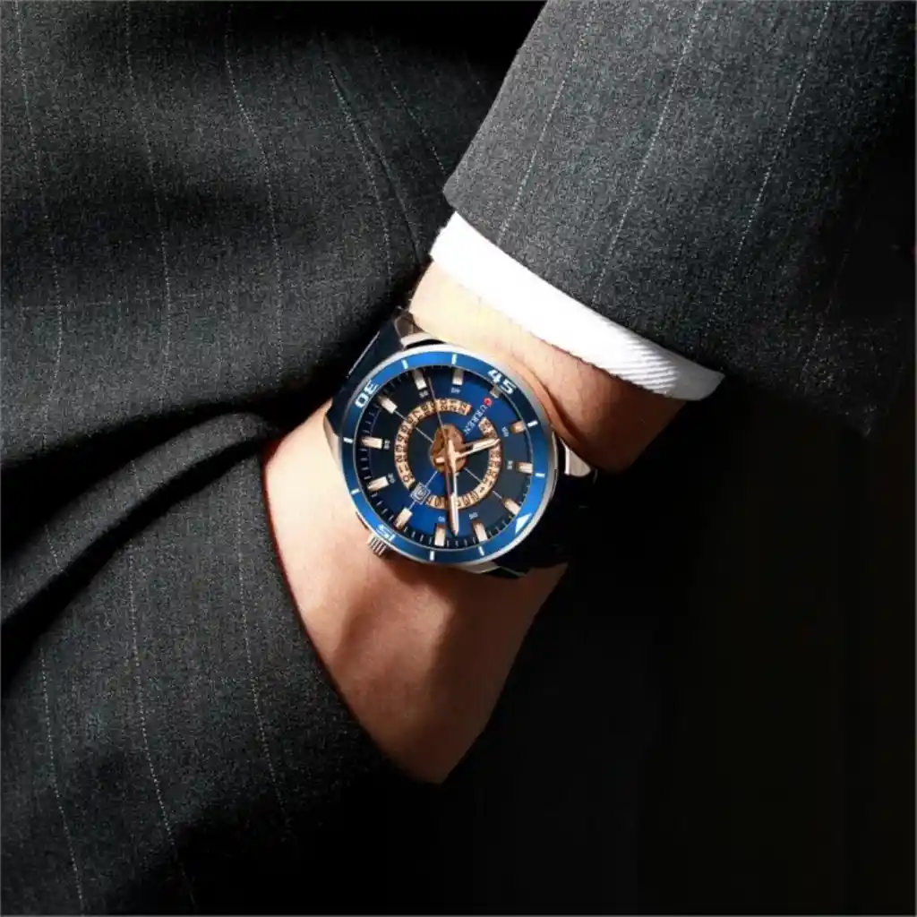 Reloj Análogo Curren Original Krec7803 Para Hombre Acero Color Azul Y Dorado