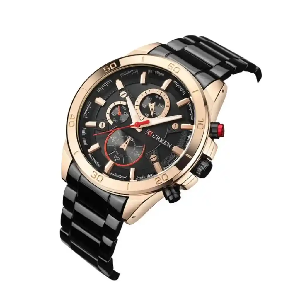 Reloj Análogo Curren Original Kreb562001para Hombre Acero Color Negro-oro Rosa