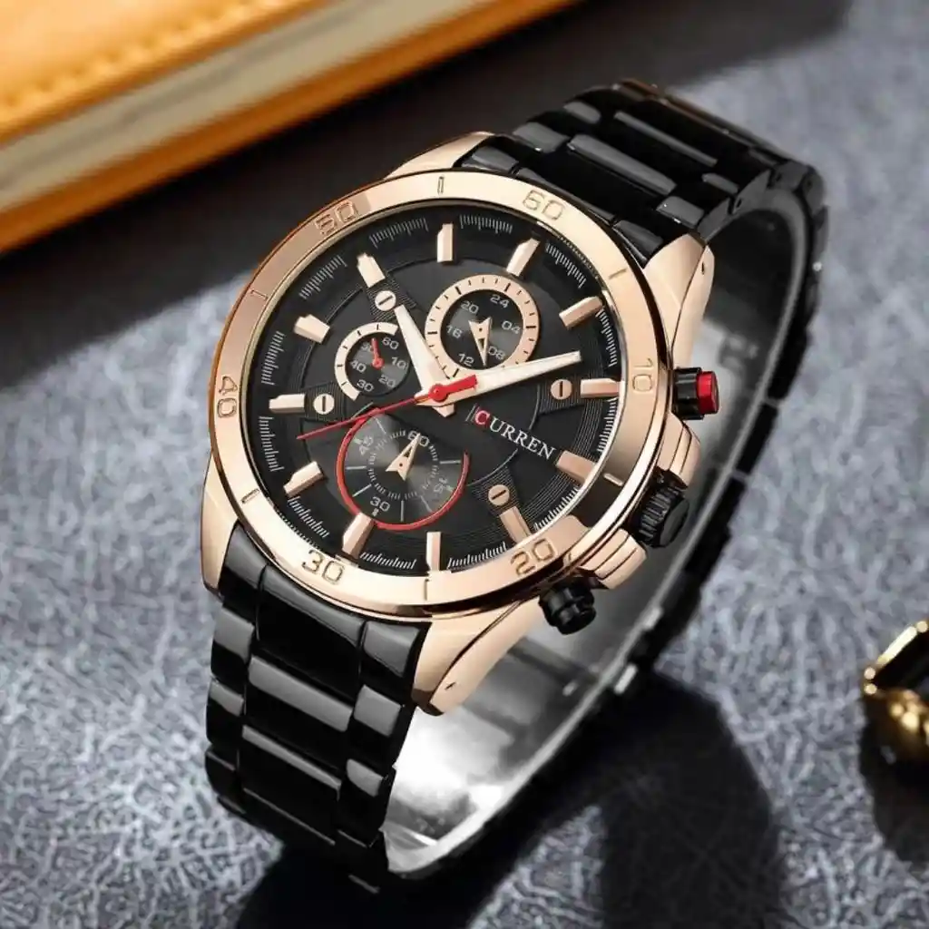 Reloj Análogo Curren Original Kreb562001para Hombre Acero Color Negro-oro Rosa