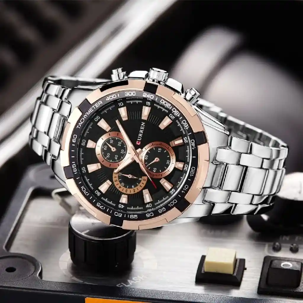 Reloj Análogo Curren Original Kre02192001 Hombre Acero Color Plateado-oro Rosa
