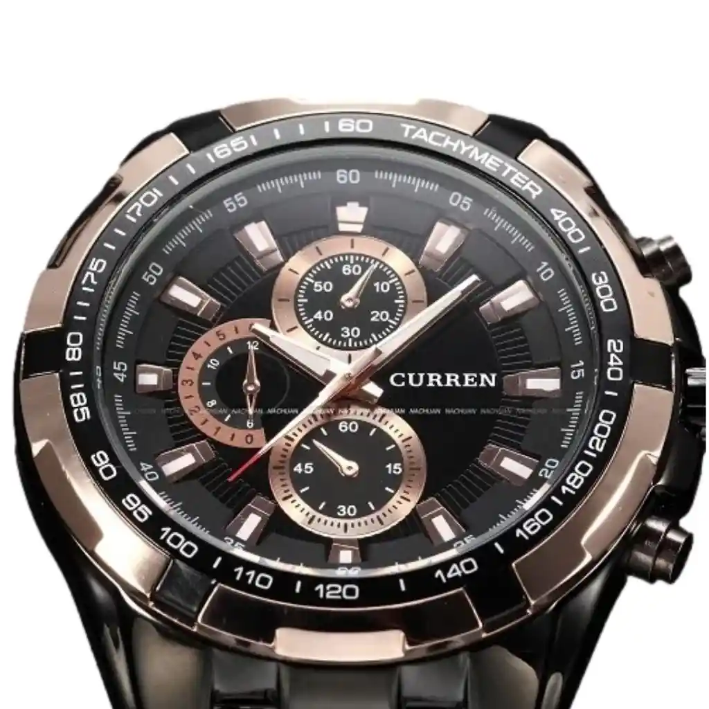 Reloj Análogo Curren Original Kre02012001 Para Hombre Acero Color Negro-oro Rosa