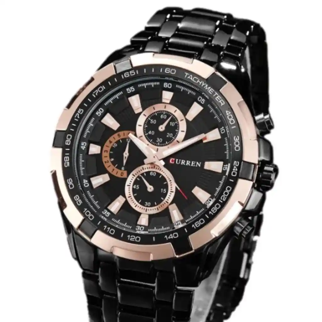Reloj Análogo Curren Original Kre02012001 Para Hombre Acero Color Negro-oro Rosa