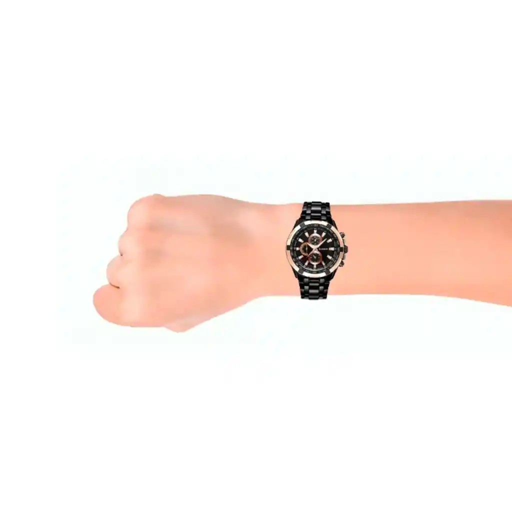 Reloj Análogo Curren Original Kre02012001 Para Hombre Acero Color Negro-oro Rosa