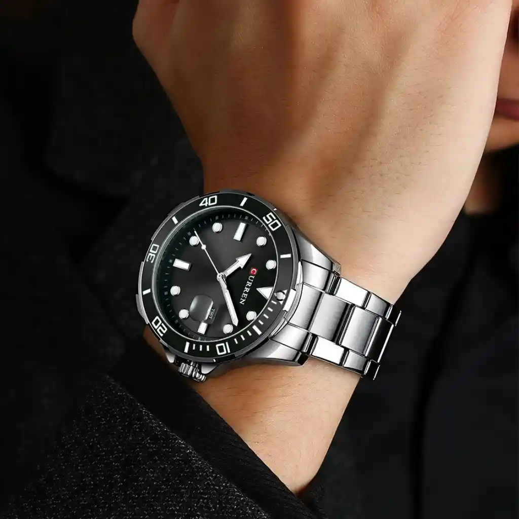 Reloj Análogo Curren Original Kred17190119 Para Hombre Acero Color Plata Y Negro