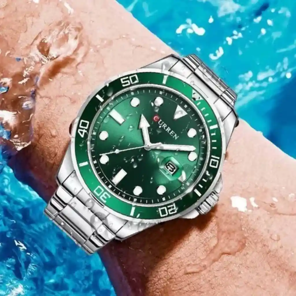 Reloj Análogo Curren Original Kred17190719 Para Hombre Acero Color Plata Y Verde