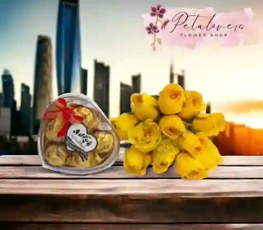 Flores Rosas Amarillas Y Chocolates X5