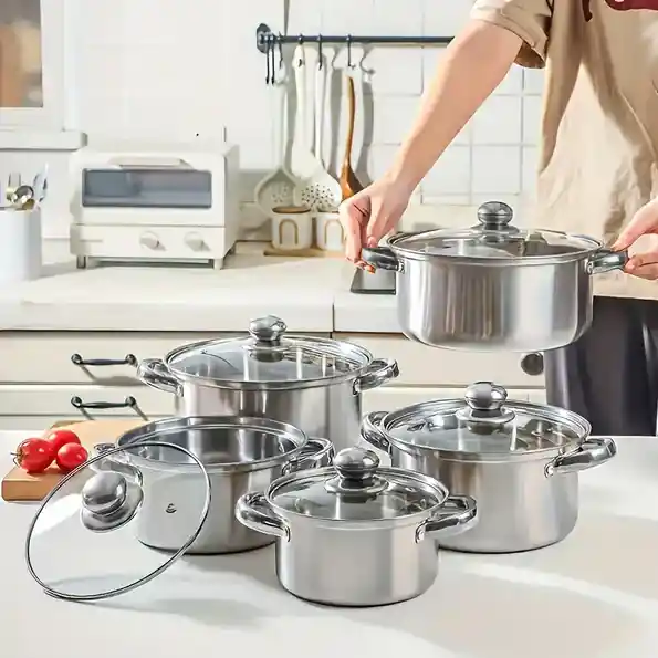 10 Piezas De Juego De Cocina De Acero Inoxidable, Adecuado Para Hornos De Inducción, Ideal Para Cocinar En Casa Y En Restaurantes De Manera Saludable.