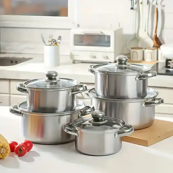 10 Piezas De Juego De Cocina De Acero Inoxidable, Adecuado Para Hornos De Inducción, Ideal Para Cocinar En Casa Y En Restaurantes De Manera Saludable.