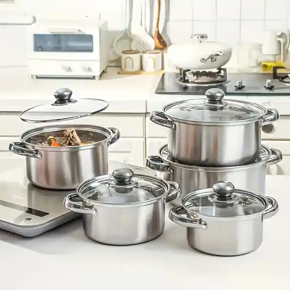 10 Piezas De Juego De Cocina De Acero Inoxidable, Adecuado Para Hornos De Inducción, Ideal Para Cocinar En Casa Y En Restaurantes De Manera Saludable.