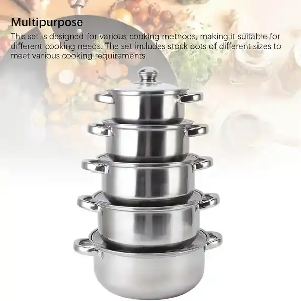 10 Piezas De Juego De Cocina De Acero Inoxidable, Adecuado Para Hornos De Inducción, Ideal Para Cocinar En Casa Y En Restaurantes De Manera Saludable.
