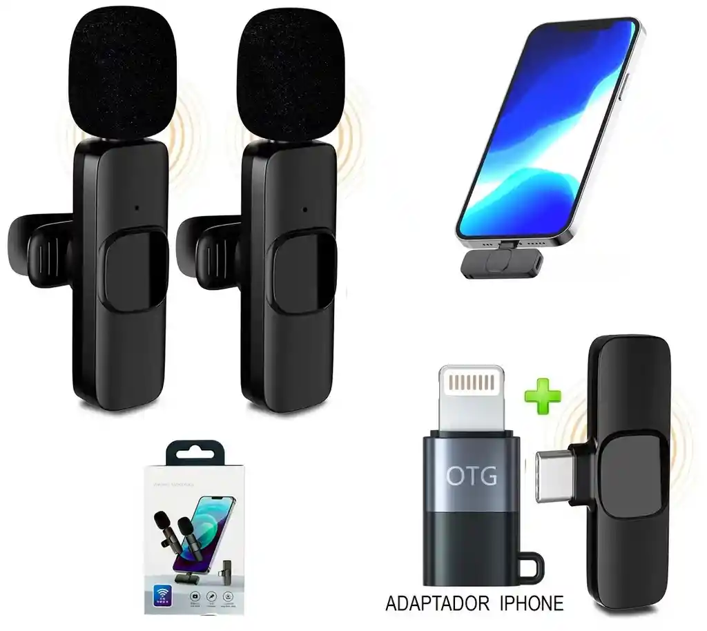 Microfonos Inalambricos De Solapa 2 En 1 Recargables Para Iphone O Tipo C