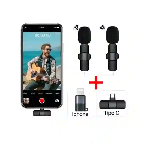 Microfonos Inalambricos De Solapa 2 En 1 Recargables Para Iphone O Tipo C