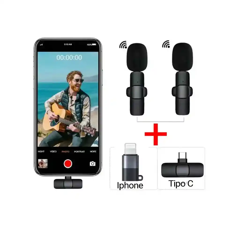 Microfonos Inalambricos De Solapa 2 En 1 Recargables Para Iphone O Tipo C