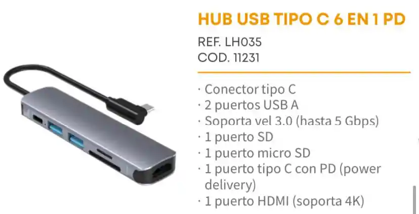 Hub Usb Tipo C 6- En 1