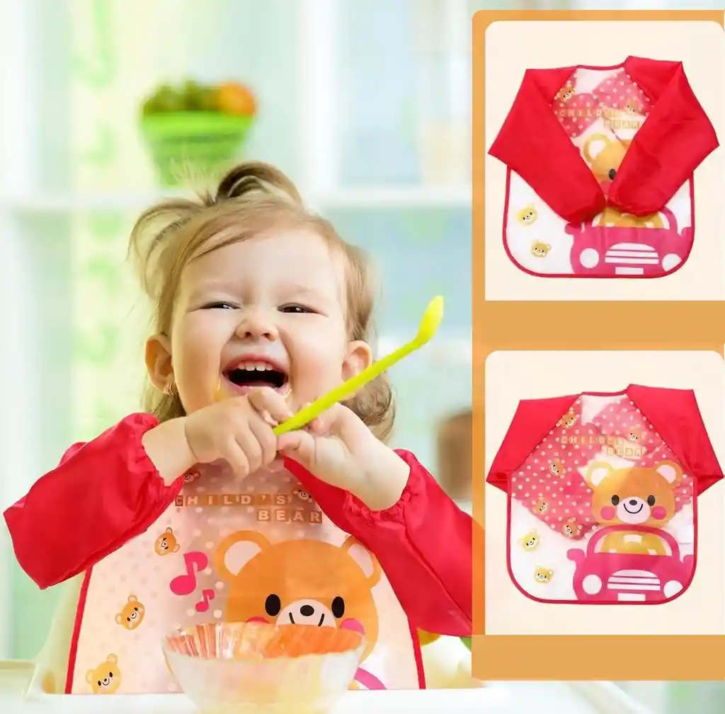 Babero Delantal Para Bebés Niños Manga Larga Impermeable
