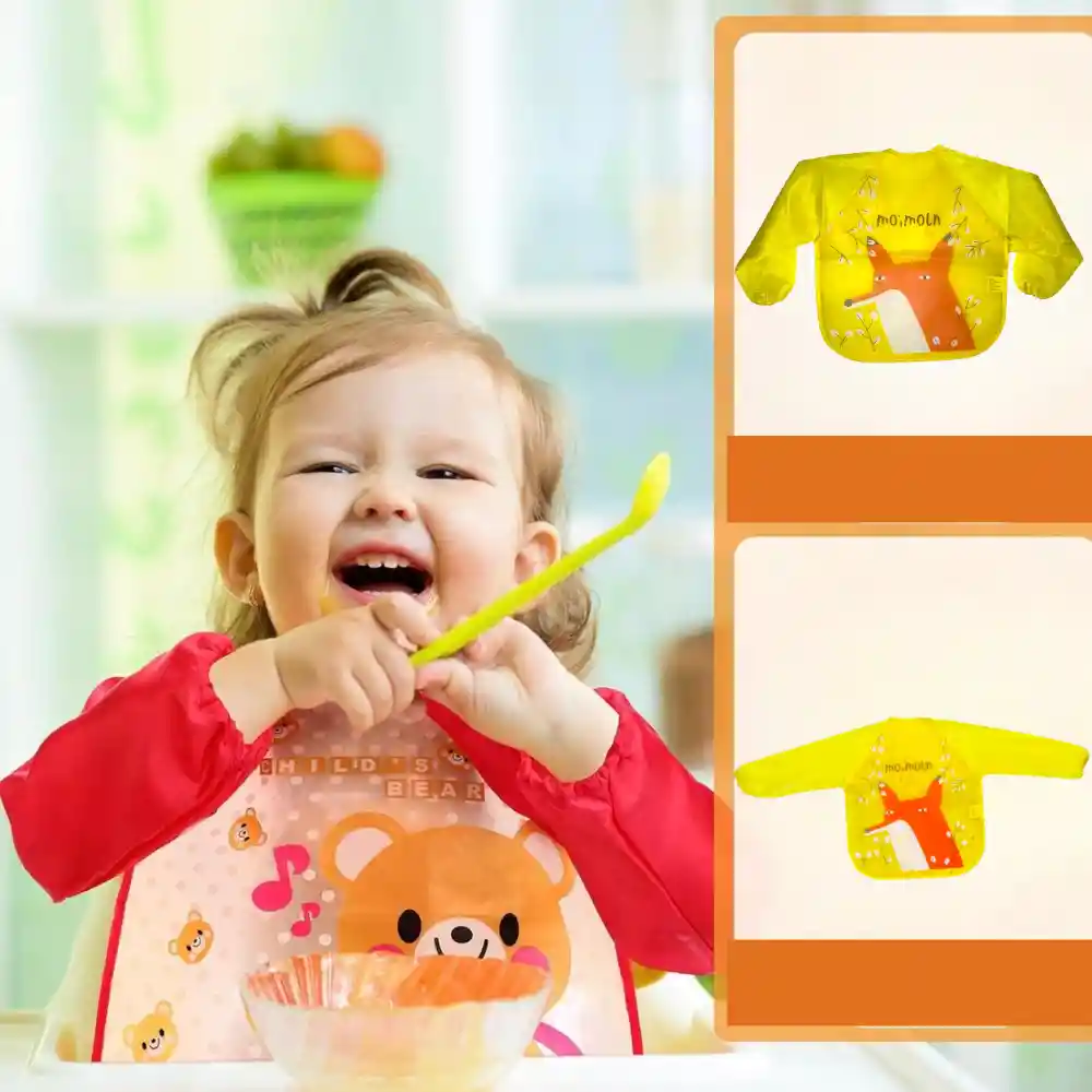 Babero Delantal Para Bebés Niños Manga Larga Impermeable