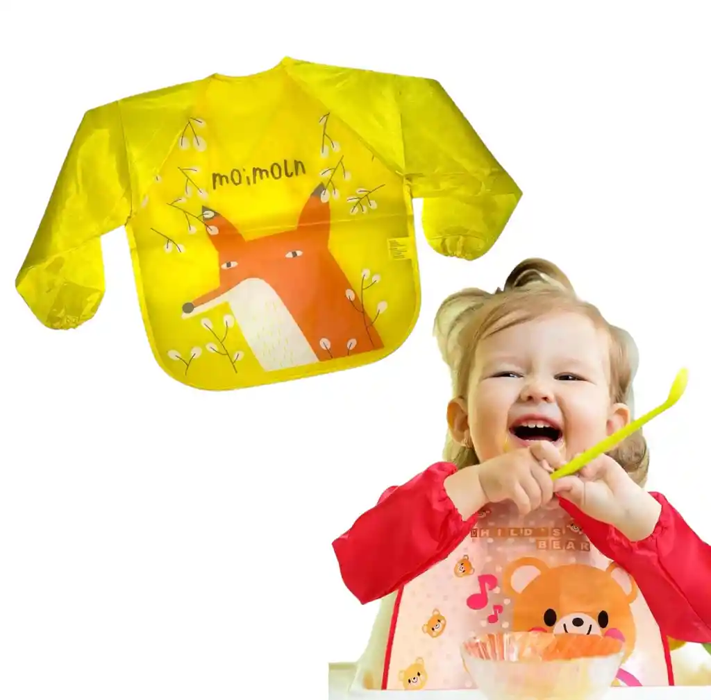 Babero Delantal Para Bebés Niños Manga Larga Impermeable