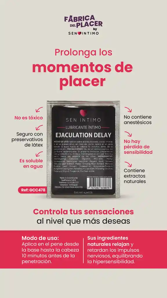 Retardante Íntimo Ejaculation Delay Sachet X 7 Ml
