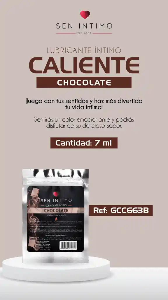 Lubricante Íntimo Chocolate Sachet Sensación Caliente X 7 Ml