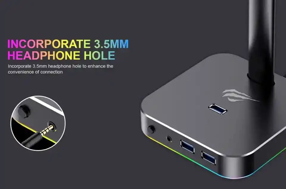Soporte Rgb Havit Th610 Con Puertos Usb Y Luz Rgb – Ideal Diademas Gamers Y Estaciones De Trabajo