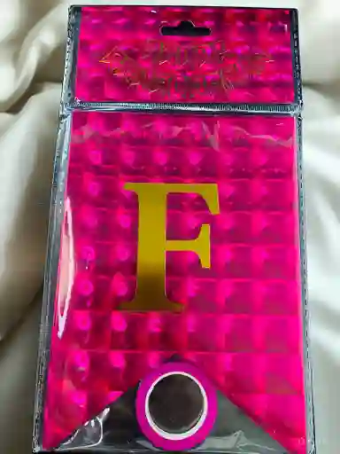 Letrero Feliz Cumpleaños Holografico Tipo Banderin Color Fucsia