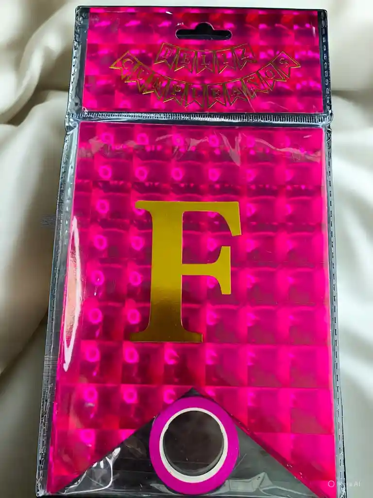 Letrero Feliz Cumpleaños Holografico Tipo Banderin Color Fucsia