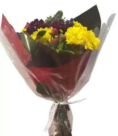 🌻 Bouquet Amarillo Y Morado Con Follaje Exótico