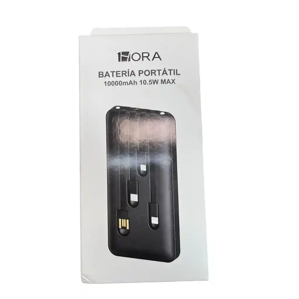 Batería Portátil 1hora 10000 mah – Carga Rápida, Tamaño Compacto Y Cables Integrados Para Una Solución Práctica.