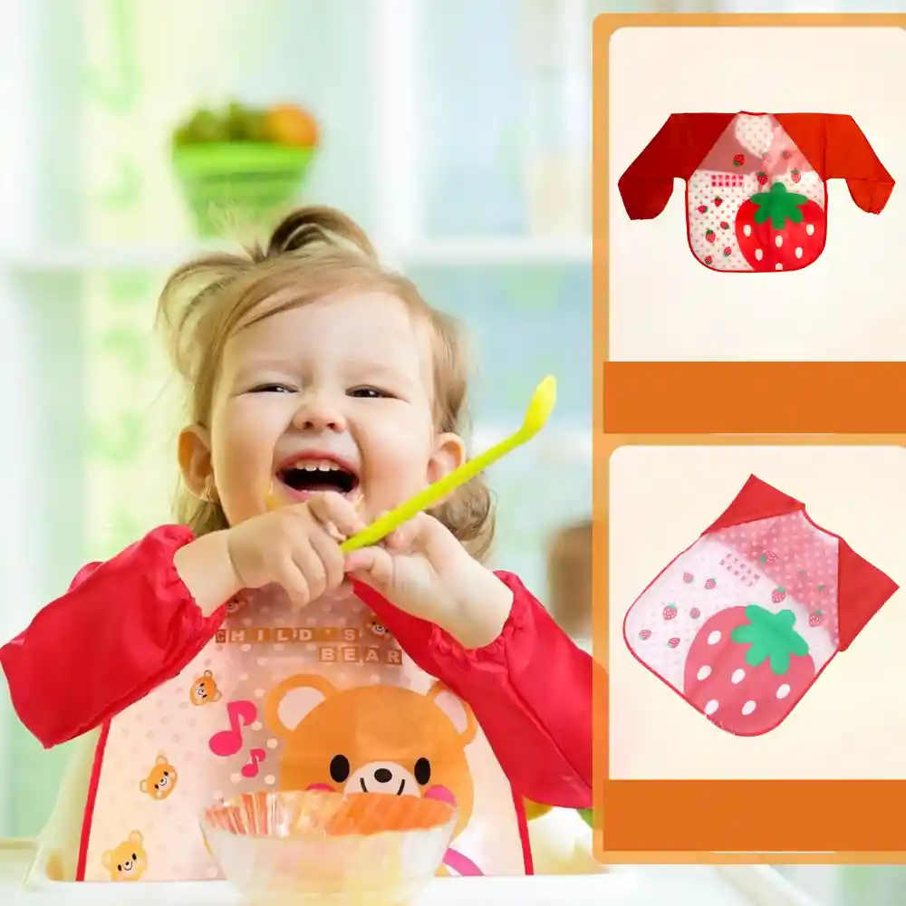 Babero Delantal Para Bebés Niños Manga Larga Impermeable