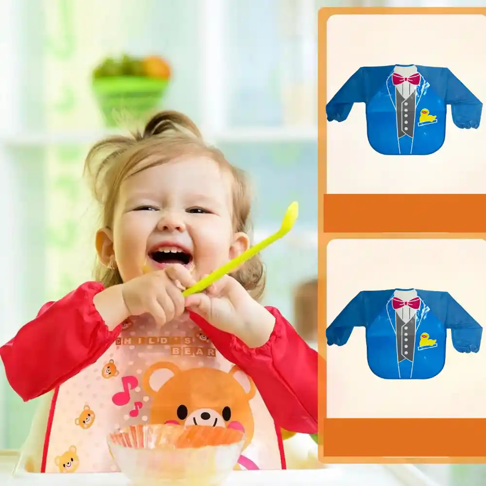 Babero Delantal Para Bebés Niños Manga Larga Impermeable