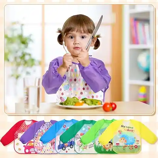 Babero Delantal Para Bebés Niños Manga Larga Impermeable