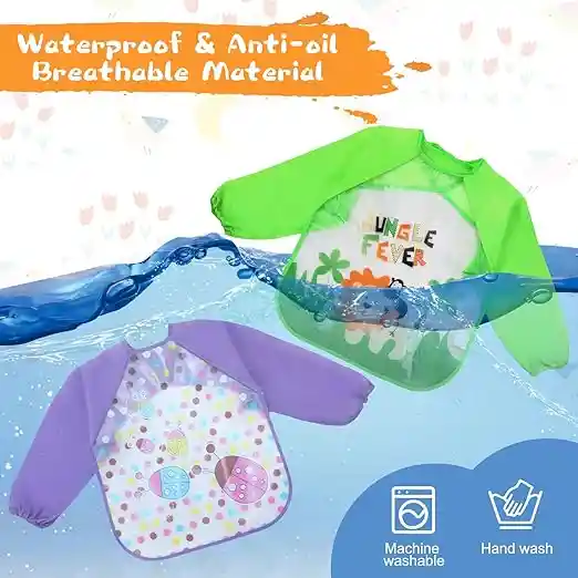 Babero Delantal Para Bebés Niños Manga Larga Impermeable