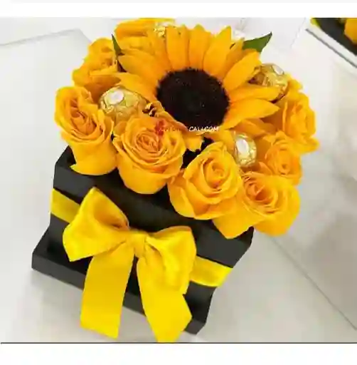 Caja Rosas Ferrero Y Girasol