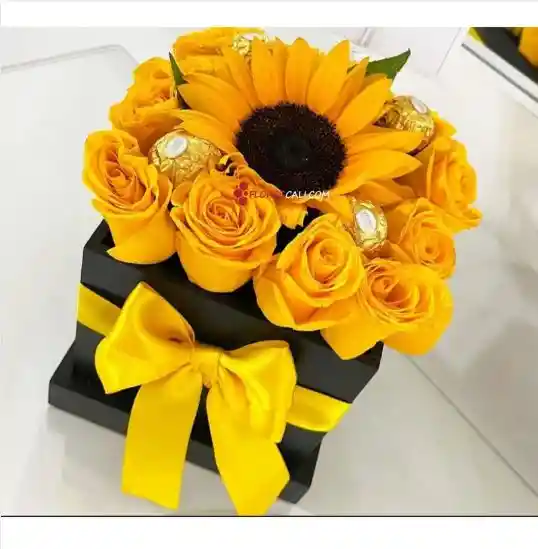 Caja Rosas Ferrero Y Girasol
