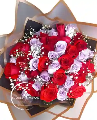Flores Rosas Rojas Y Lila X48 Amor Eterno.-