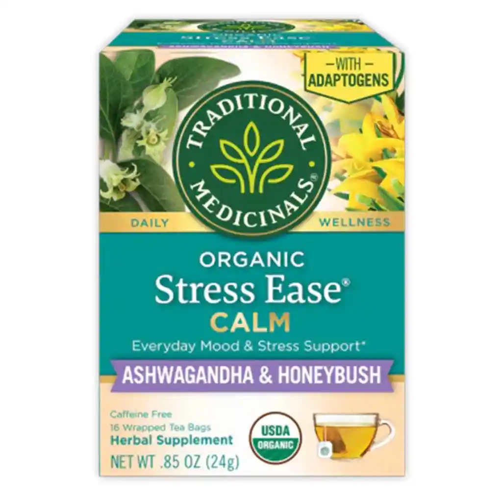 Té Orgánico Traditional Medicinals Stress Ease Con Ashwagandha Y Honeybush – Relajación Natural- 0.85 Oz 24g